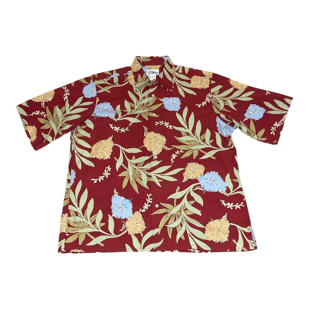 Reyn Spooner‎ Mens Burgundy Red Hibiscus Floral Cotton Hawaiian Shirt Size M